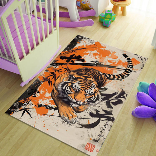 Japanese Tiger Ukiyo-e Rug Living Room Decor Non-Slip Washable