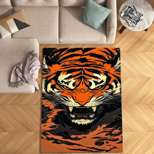 Roaring Tiger Face Rug Man Cave Gaming Room Decor Non-Slip