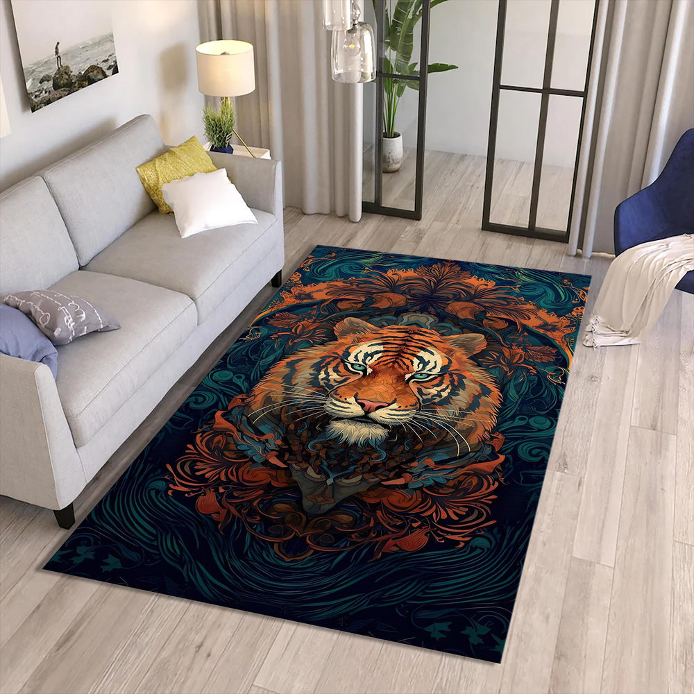Majestic Tiger Art Nouveau Rug Boho Living Room Decor Non-Slip