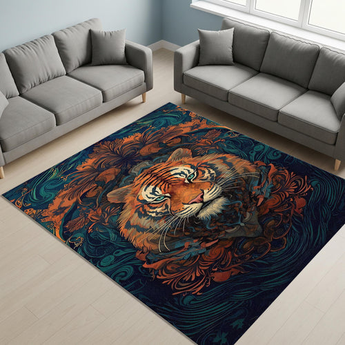 Majestic Tiger Art Nouveau Rug Boho Living Room Decor Non-Slip