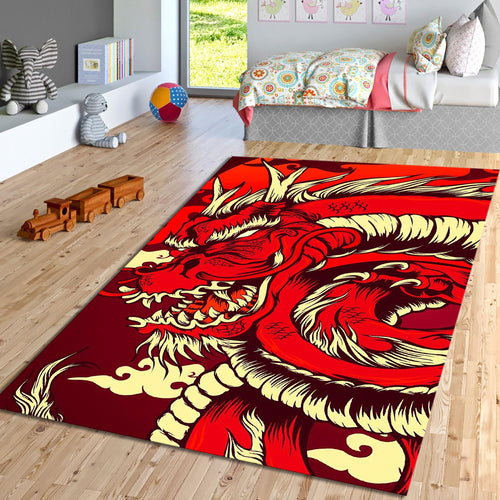 Fierce Red Dragon Rug Man Cave Gaming Room Decor Non-Slip