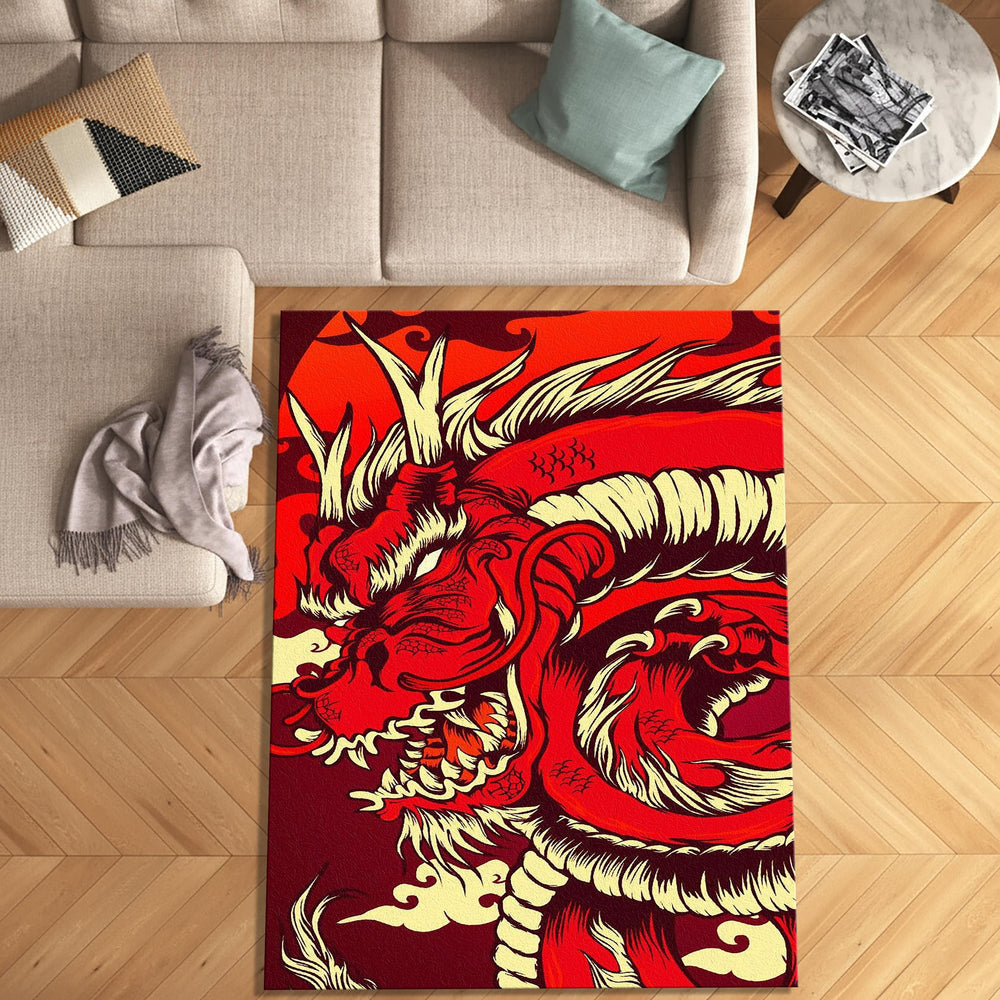 Fierce Red Dragon Rug Man Cave Gaming Room Decor Non-Slip