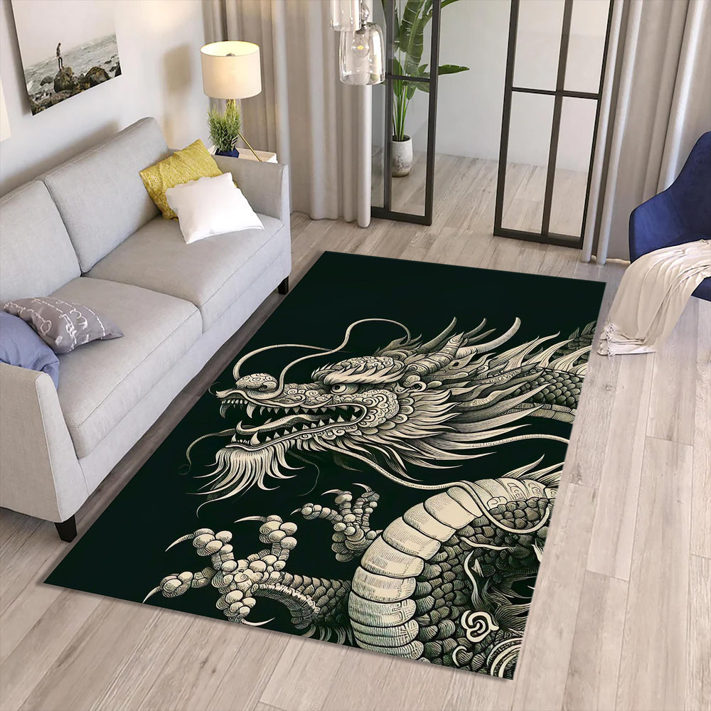 Japanese Dragon Print Rug Man Cave Living Room Decor Machine
