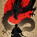 Samurai vs Dragon Rug Man Cave Gaming Room Decor Machine Washable