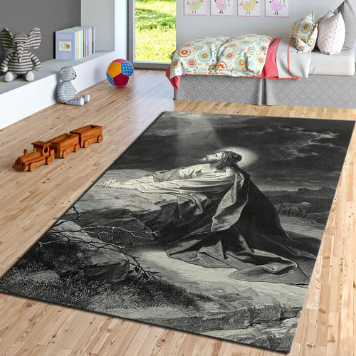 Jesus Prayer Gethsemane Rug Religious Living Room Decor Washable