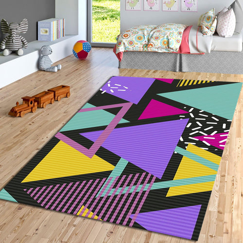 Memphis Style Geometric Rug Teen Bedroom Gaming Room Decor