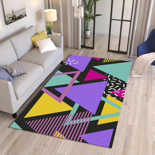 Memphis Style Geometric Rug Teen Bedroom Gaming Room Decor