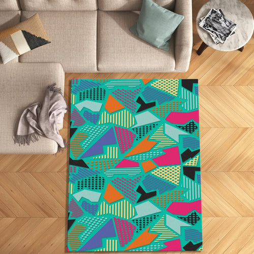 Teal Memphis Style Geometric Rug Teen Bedroom Gaming Room Decor