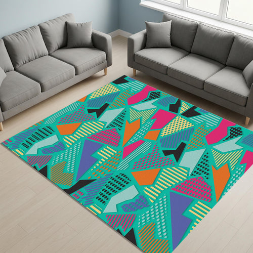 Teal Memphis Style Geometric Rug Teen Bedroom Gaming Room Decor