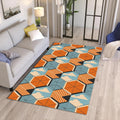 Retro Isometric Clouds Rug Geometric Orange Blue Living Room