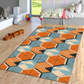 Retro Isometric Clouds Rug Geometric Orange Blue Living Room