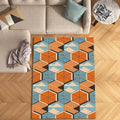 Retro Isometric Clouds Rug Geometric Orange Blue Living Room