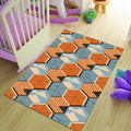 Retro Isometric Clouds Rug Geometric Orange Blue Living Room