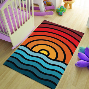 Retro Sunset Ocean Wave Rug Living Room Bedroom Decor Non-Slip