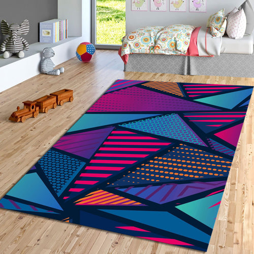 Neon Geometric Pop Art Rug Gaming Room Teen Bedroom Decor