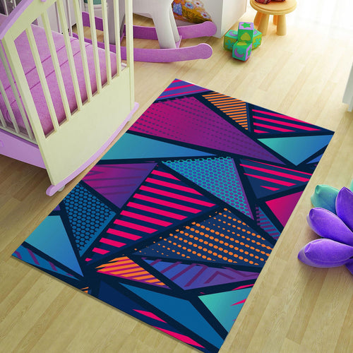 Neon Geometric Pop Art Rug Gaming Room Teen Bedroom Decor