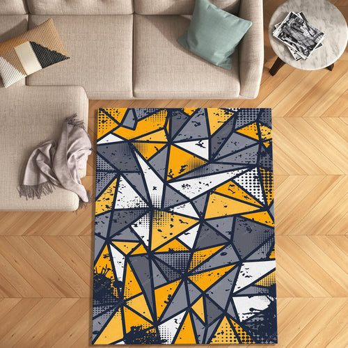 Grunge Geometric Yellow Rug Teen Boy Bedroom Gaming Room Decor