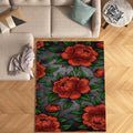 Dark Red Peony Floral Rug Gothic Living Room Decor Non-Slip