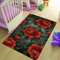 Dark Red Peony Floral Rug Gothic Living Room Decor Non-Slip