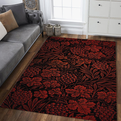 Dark Red William Morris Style Rug Gothic Victorian Living Room