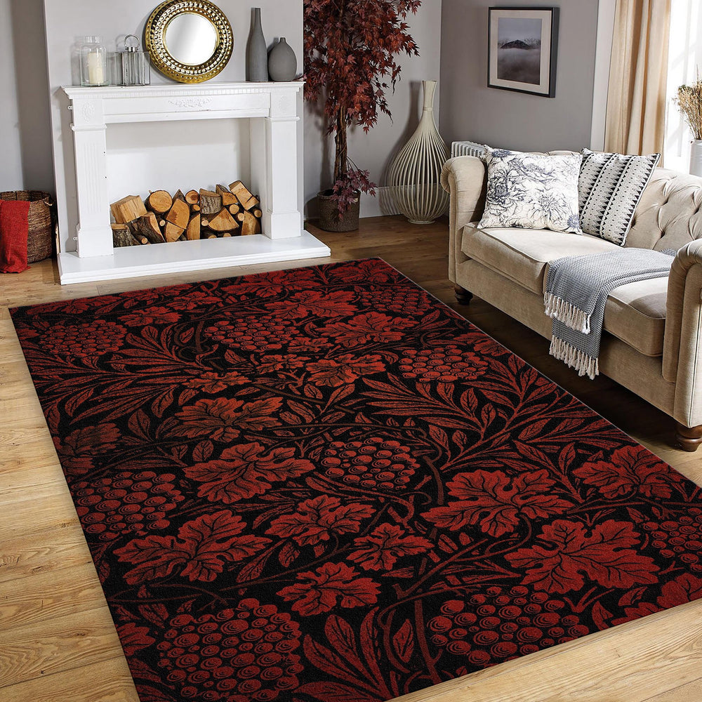 Dark Red William Morris Style Rug Gothic Victorian Living Room