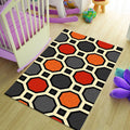 Retro Octagon Tile Pattern Rug Orange Grey Geometric Kitchen Mat