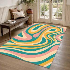 Groovy Retro Swirl Pattern Rug Boho Living Room Decor Non-Slip
