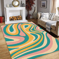 Groovy Retro Swirl Pattern Rug Boho Living Room Decor Non-Slip