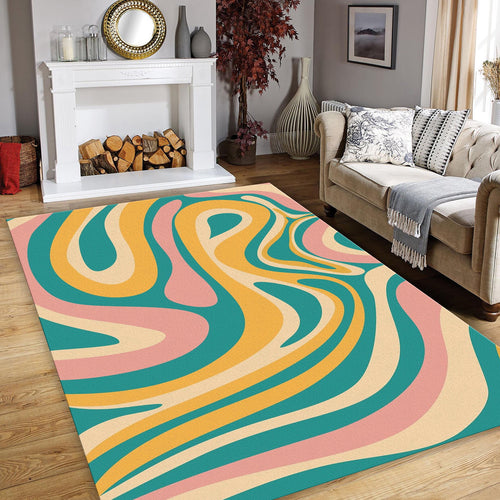 Groovy Retro Swirl Pattern Rug Boho Living Room Decor Non-Slip