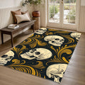 Gothic Skull Gold Scrollwork Rug Bedroom Decor Non-Slip Washable