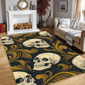 Gothic Skull Gold Scrollwork Rug Bedroom Decor Non-Slip Washable