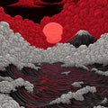 Red Sun Ukiyo-e Wave Rug Man Cave Living Room Decor Non-Slip