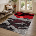 Red Sun Ukiyo-e Wave Rug Man Cave Living Room Decor Non-Slip