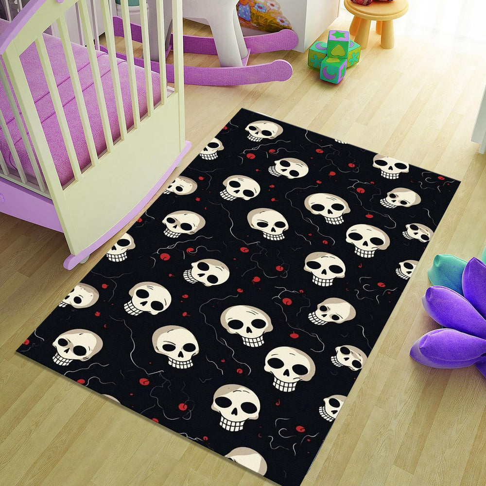 Cute Cartoon Skull Pattern Rug Teen Bedroom Gaming Room Decor