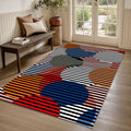 Op Art Striped Circles Rug Modern Living Room Decor Non-Slip