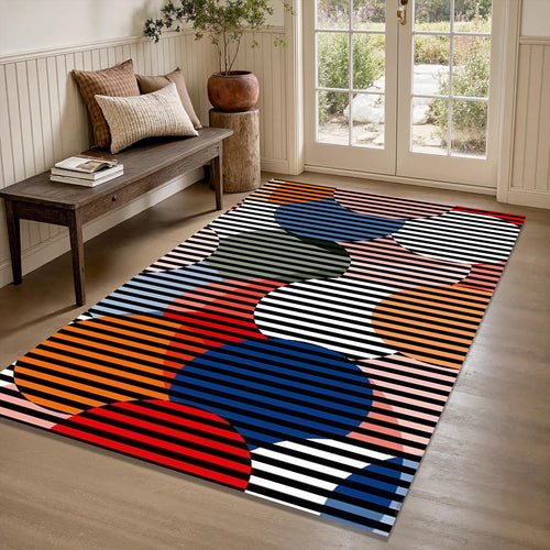 Op Art Striped Circles Rug Modern Living Room Decor Non-Slip