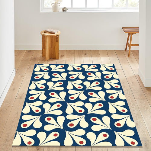 Mid-Century Floral Leaf Pattern Rug