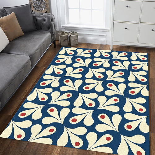 Mid-Century Floral Leaf Pattern Rug