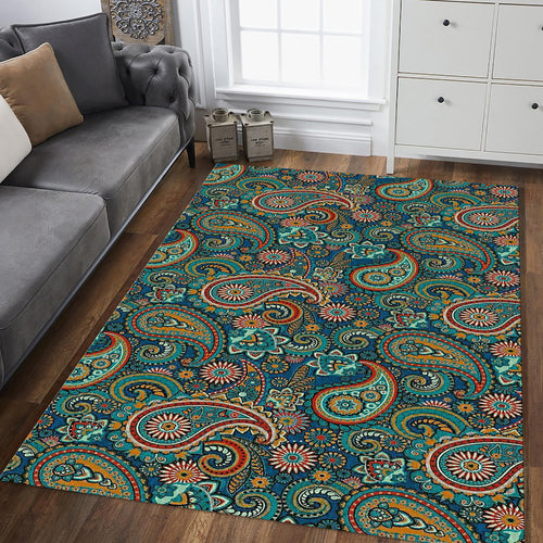 Vibrant Paisley Pattern Rug Boho Living Room Decor Non-Slip