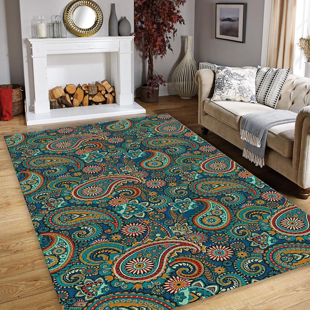 Vibrant Paisley Pattern Rug Boho Living Room Decor Non-Slip