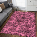 Hot Pink Floral Line Art Rug Bedroom Teen Room Decor Non-Slip
