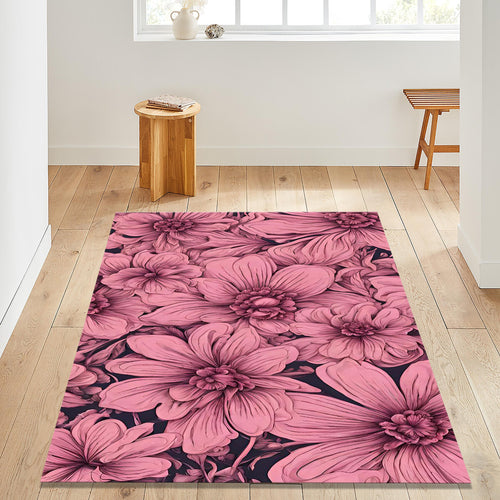 Dusty Rose 3D Carved Floral Rug Bedroom Living Room Decor Soft