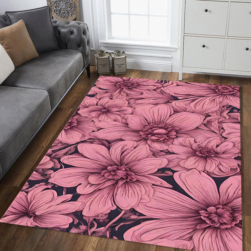 Dusty Rose 3D Carved Floral Rug Bedroom Living Room Decor Soft