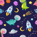 Cute Space Dinosaur Pattern Rug Kids Nursery Playroom Decor