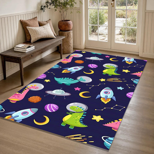 Cute Space Dinosaur Pattern Rug Kids Nursery Playroom Decor