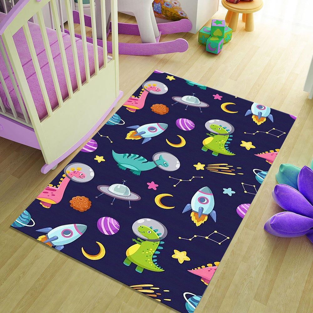 Cute Space Dinosaur Pattern Rug Kids Nursery Playroom Decor