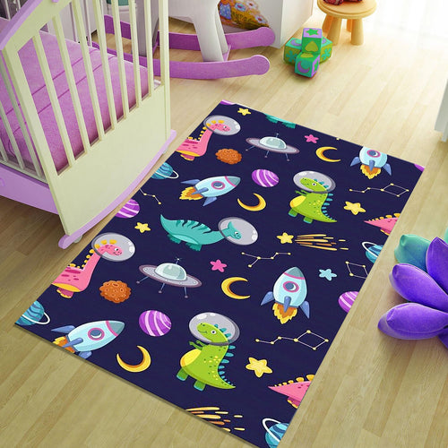 Cute Space Dinosaur Pattern Rug Kids Nursery Playroom Decor