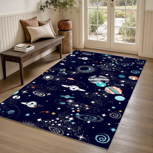 Celestial Galaxy Planets Rug Teen Bedroom Gaming Room Decor
