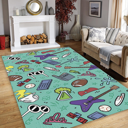 90s Cartoon Network Doodle Rug Teen Bedroom Gaming Room Decor