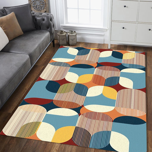 Mid-Century Geometric Pattern Rug Living Room Bedroom Decor